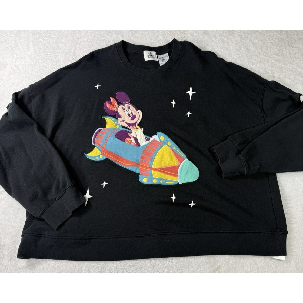 Disney Sweatshirt Womens XL Black Minnie Mouse Astro Orbiter Spirit Jersey